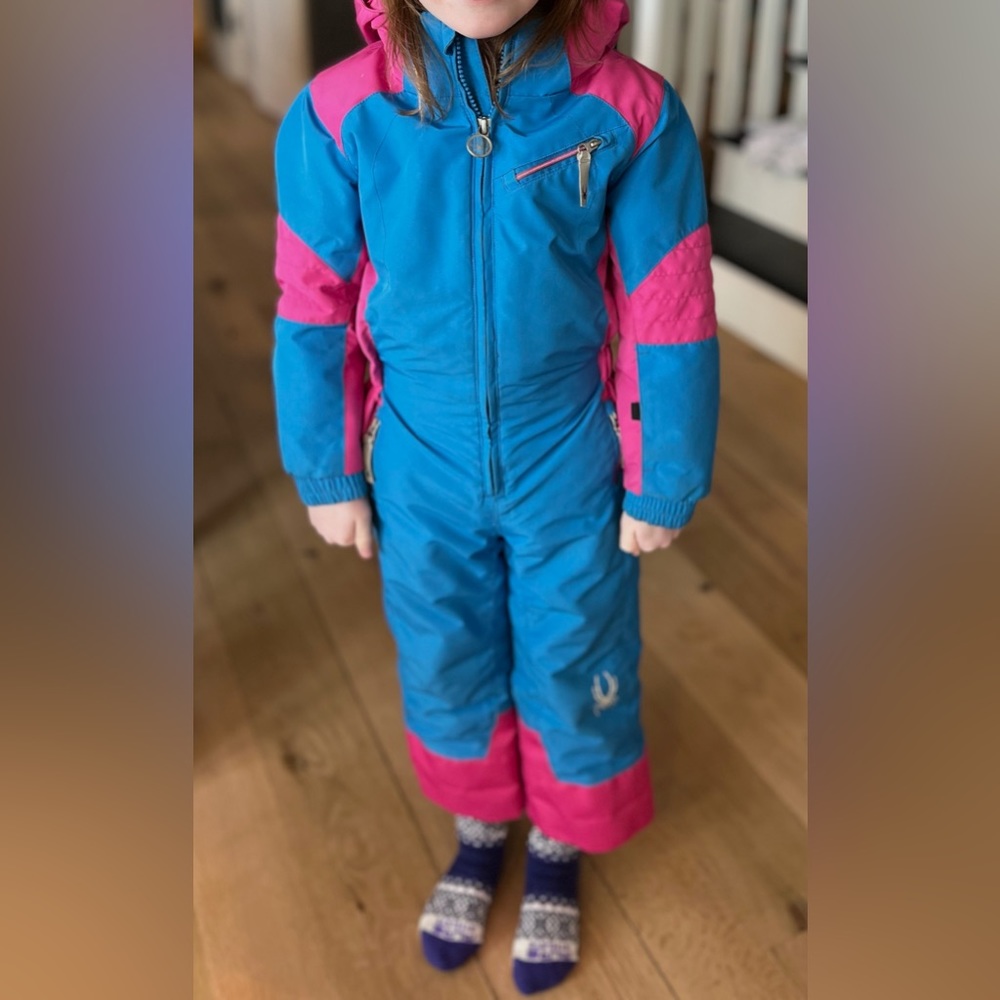 Spyder girls snowsuit. Pink and blue. Size 3